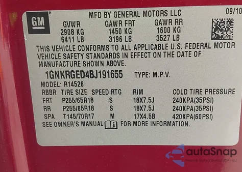 2011 Chevrolet Traverse 1Lt z USA, uszkodzony, nr VIN 1GNKRGED4BJ191655